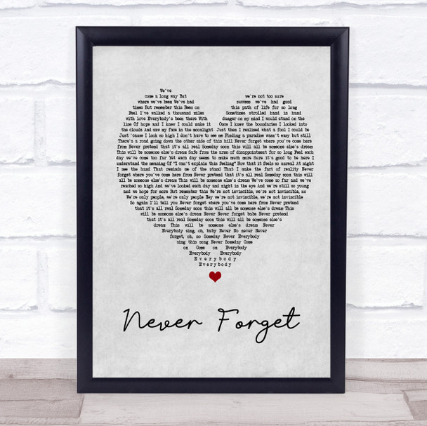 Take That Never Forget Grey Heart Song Lyric Music Wall Art Print