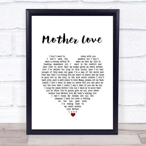 Queen Mother Love White Heart Song Lyric Wall Art Print