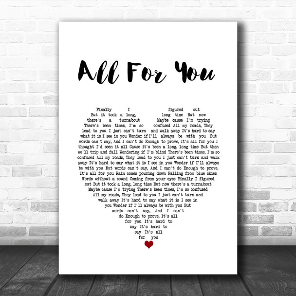 Sister Hazel All For You White Heart Song Lyric Wall Art Print