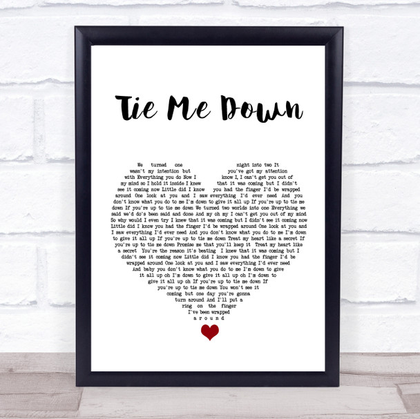Taylor Ray Holbrook Tie Me Down White Heart Song Lyric Wall Art Print
