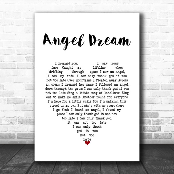 Tom Petty and the Heartbreakers Angel Dream White Heart Song Lyric Wall Art Print