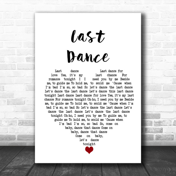 Donna Summer Last Dance White Heart Song Lyric Wall Art Print