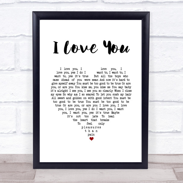 Earl I Love You White Heart Song Lyric Wall Art Print