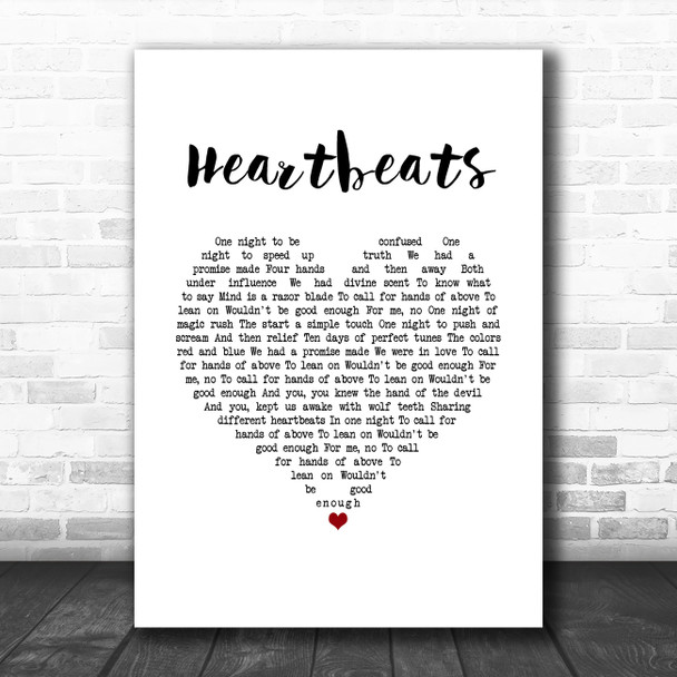 José González Heartbeats White Heart Song Lyric Wall Art Print