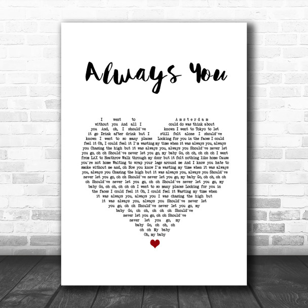 Louis Tomlinson Always You White Heart Song Lyric Wall Art Print