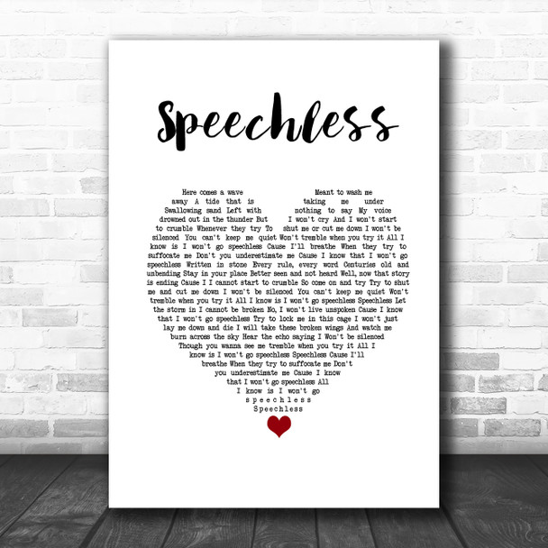 Naomi Scott Speechless White Heart Song Lyric Wall Art Print