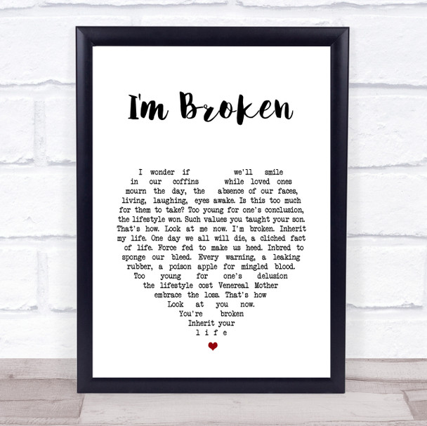 Pantera I'm Broken White Heart Song Lyric Wall Art Print