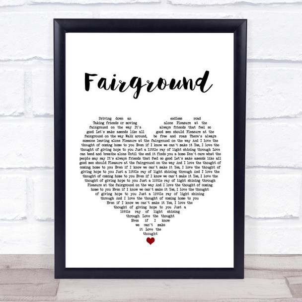 Simply Red Fairground White Heart Song Lyric Wall Art Print