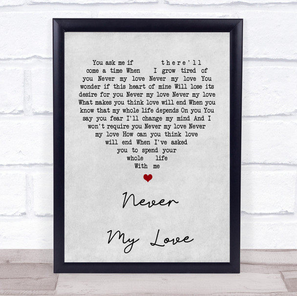 The Association Never My Love Grey Heart Song Lyric Music Wall Art Print