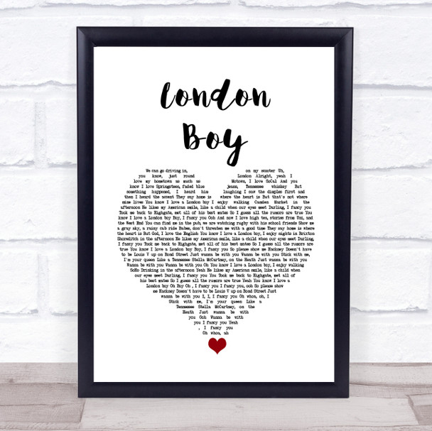 Taylor Swift London Boy White Heart Song Lyric Wall Art Print