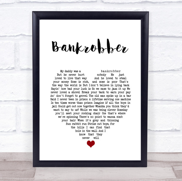 The Clash Bankrobber White Heart Song Lyric Wall Art Print