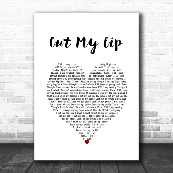 Twenty One Pilots Cut My Lip White Heart Song Lyric Wall Art Print