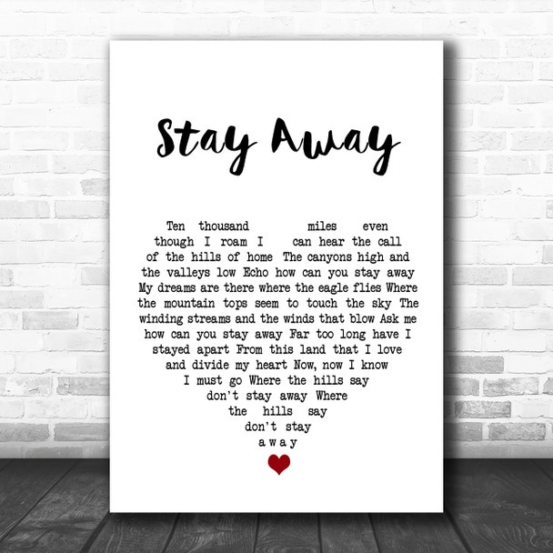 Elvis Presley Stay Away White Heart Song Lyric Wall Art Print