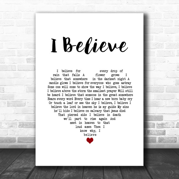 Frankie Laine I Believe White Heart Song Lyric Wall Art Print