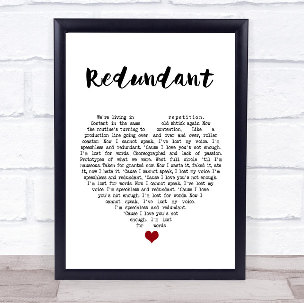 Green Day Redundant White Heart Song Lyric Wall Art Print