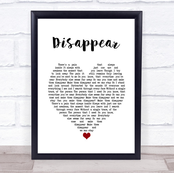 Hoobastank Disappear White Heart Song Lyric Wall Art Print