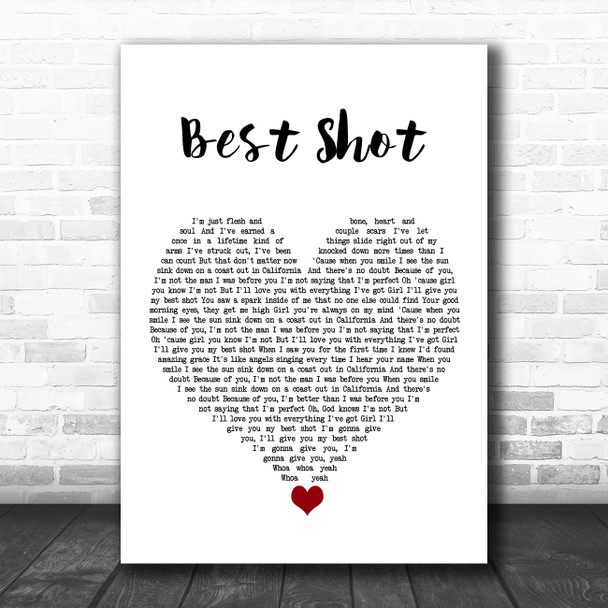 Jimmie Allen Best Shot White Heart Song Lyric Wall Art Print