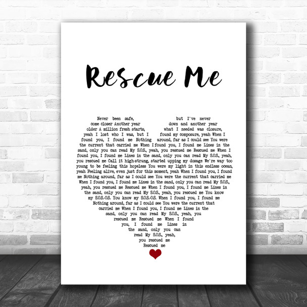 Marshmello Rescue Me White Heart Song Lyric Wall Art Print