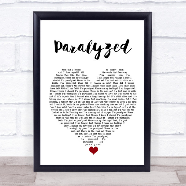 NF Paralyzed White Heart Song Lyric Wall Art Print