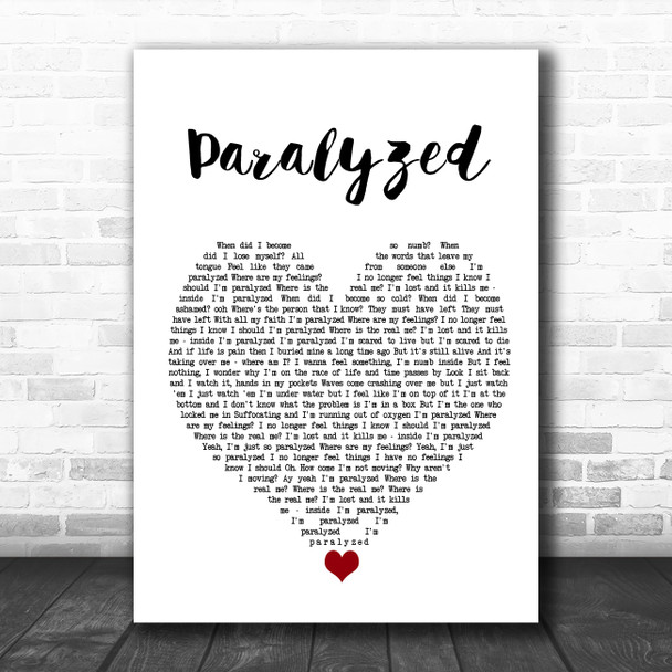 NF Paralyzed White Heart Song Lyric Wall Art Print