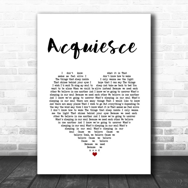 Oasis Acquiesce White Heart Song Lyric Wall Art Print