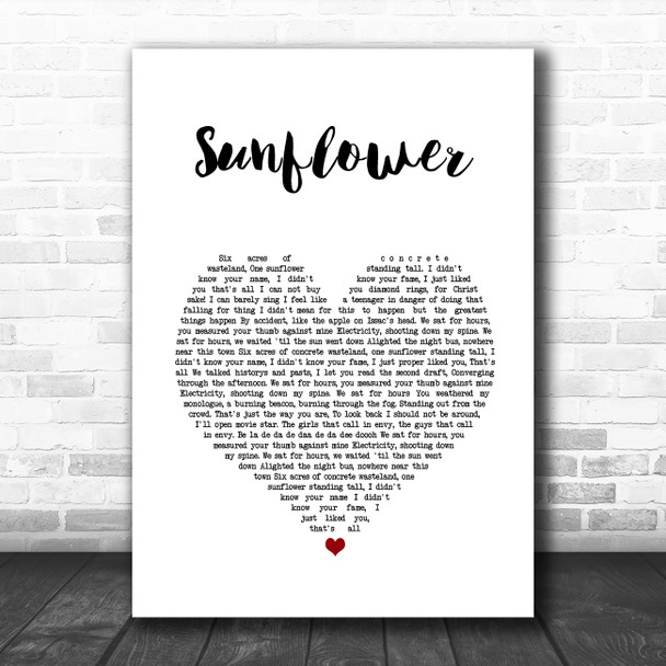 The Courteeners Sunflower White Heart Song Lyric Wall Art Print