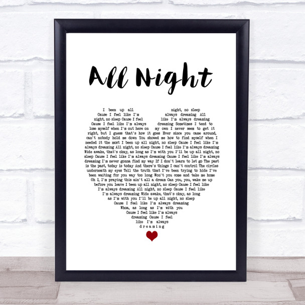 The Vamps All Night White Heart Song Lyric Wall Art Print
