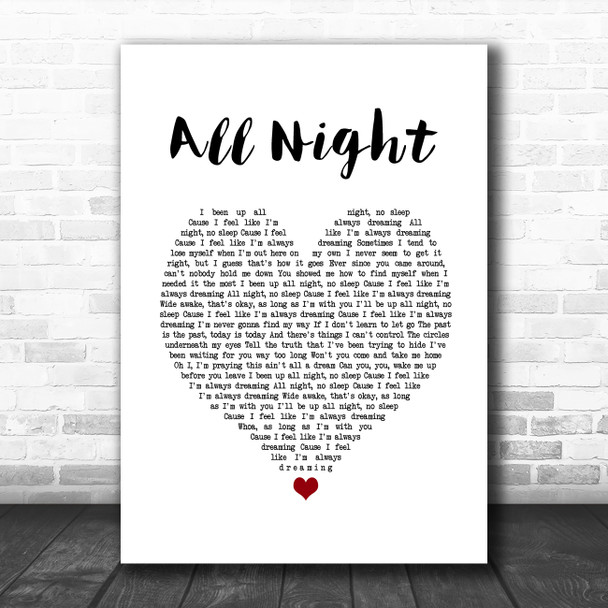The Vamps All Night White Heart Song Lyric Wall Art Print