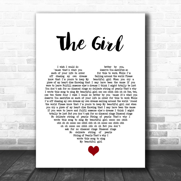 City And Colour The Girl White Heart Song Lyric Wall Art Print