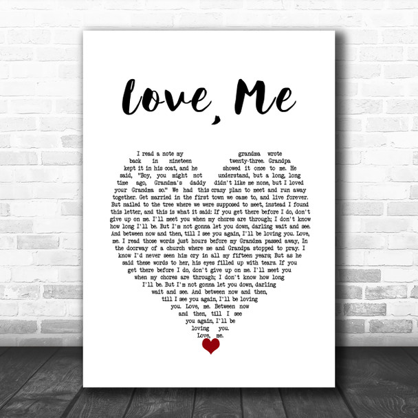 Collin Raye Love, Me White Heart Song Lyric Wall Art Print