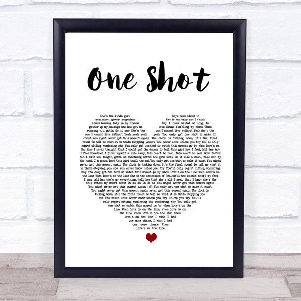 JLS One Shot White Heart Song Lyric Wall Art Print