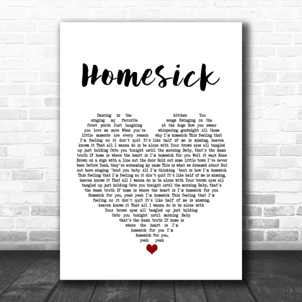 Kane Brown Homesick White Heart Song Lyric Wall Art Print