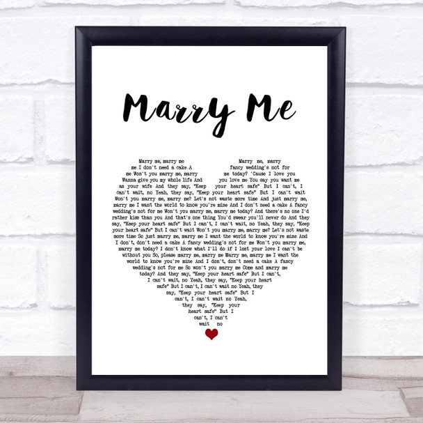 Meghan Trainor Marry Me White Heart Song Lyric Wall Art Print