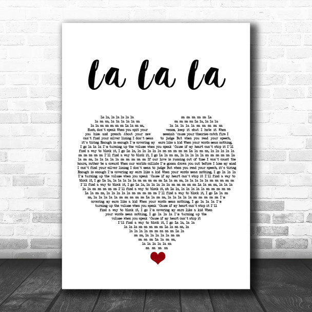 Naughty Boy La La La White Heart Song Lyric Wall Art Print