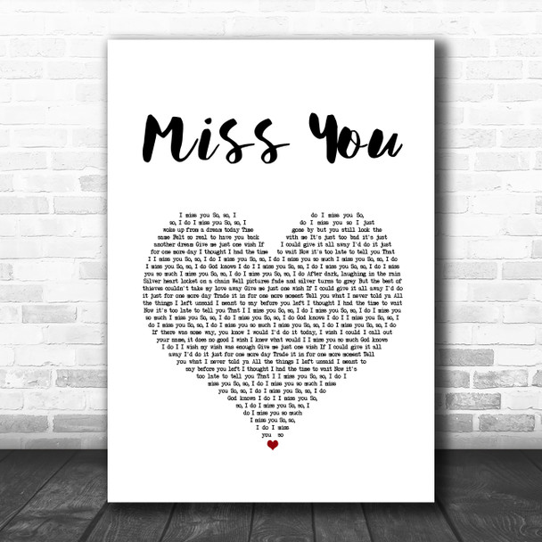 Nickelback Miss You White Heart Song Lyric Wall Art Print