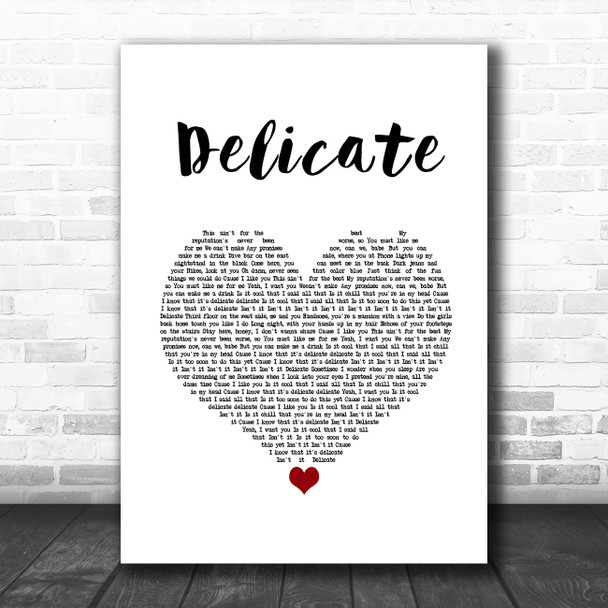 Taylor Swift Delicate White Heart Song Lyric Wall Art Print