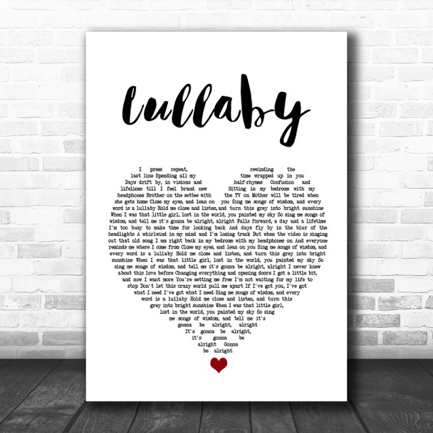 Andreya Triana Lullaby White Heart Song Lyric Wall Art Print