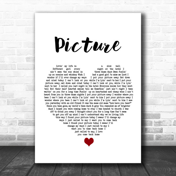 Kid Rock Picture White Heart Song Lyric Wall Art Print