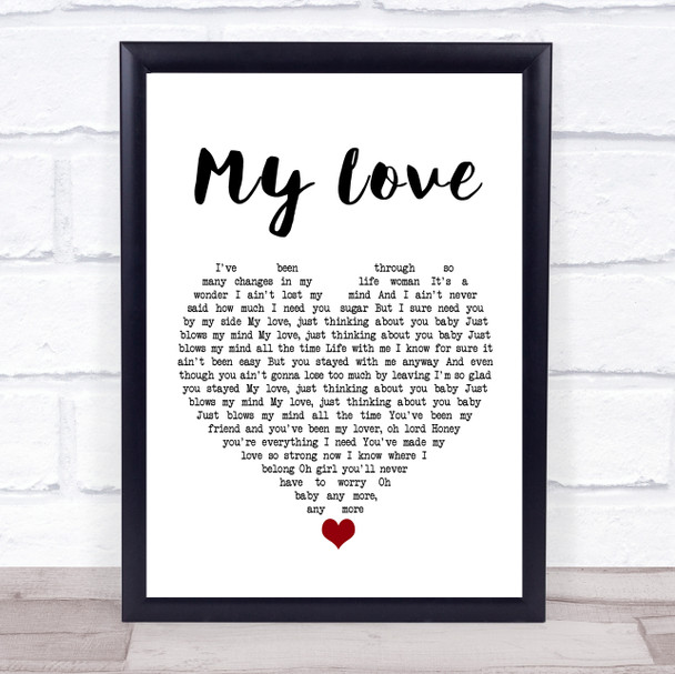 Lionel Richie My Love White Heart Song Lyric Wall Art Print