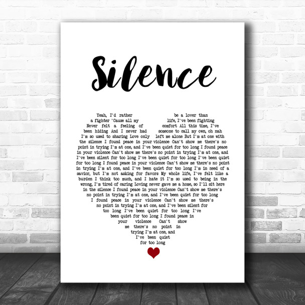 Marshmello ft Khalid Silence White Heart Song Lyric Wall Art Print