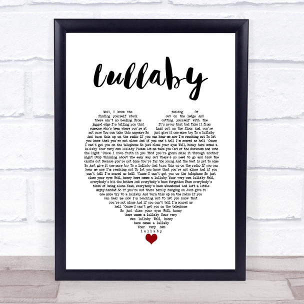 Nickelback Lullaby White Heart Song Lyric Wall Art Print