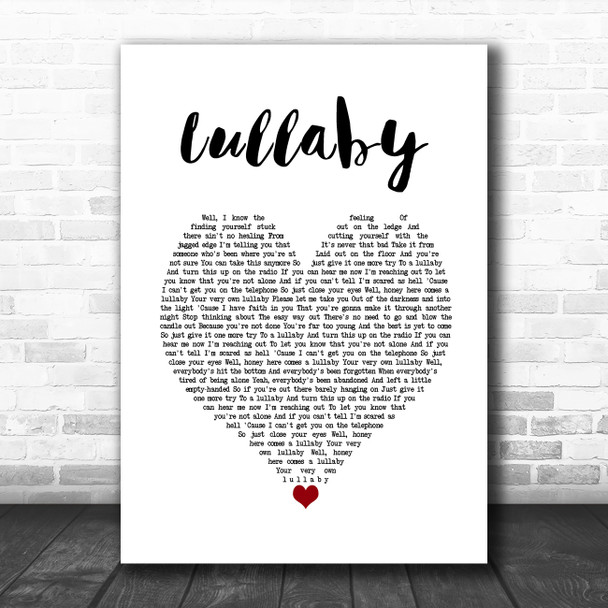 Nickelback Lullaby White Heart Song Lyric Wall Art Print