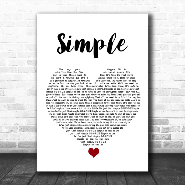 Florida Georgia Line Simple White Heart Song Lyric Wall Art Print