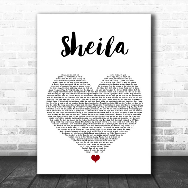 Jamie T Sheila White Heart Song Lyric Wall Art Print