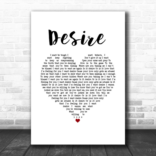 Years & Years Desire White Heart Song Lyric Wall Art Print