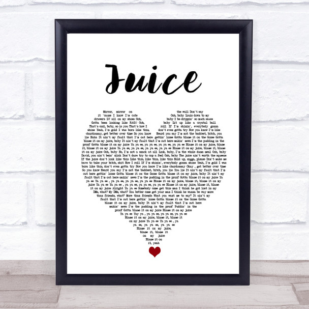Lizzo Juice White Heart Song Lyric Wall Art Print
