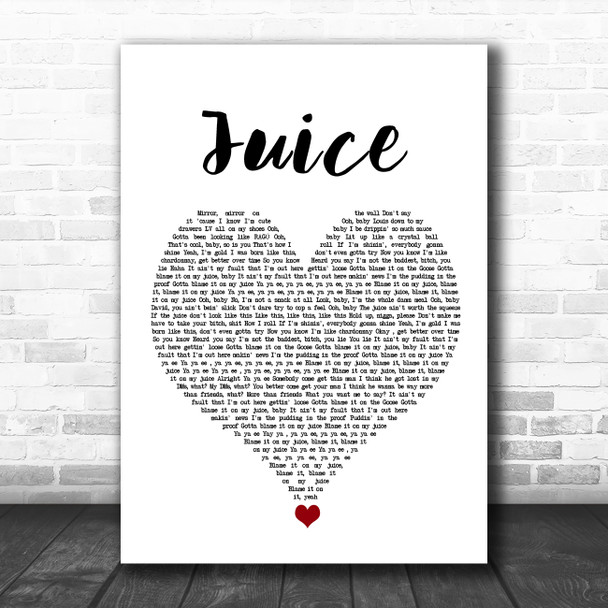 Lizzo Juice White Heart Song Lyric Wall Art Print
