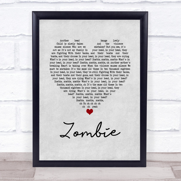 The Cranberries Zombie Grey Heart Song Lyric Music Wall Art Print