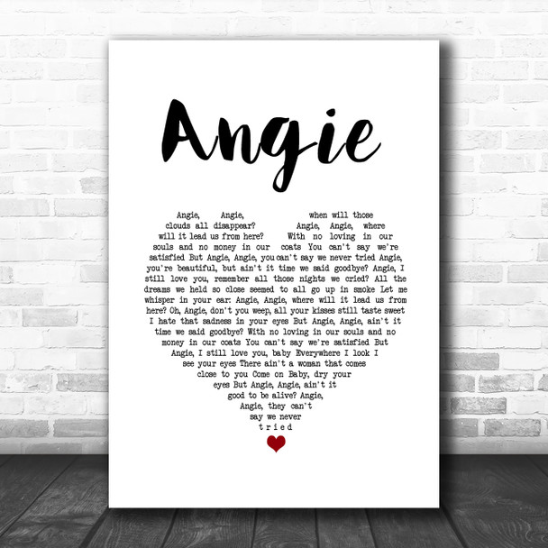 The Rolling Stones Angie White Heart Song Lyric Wall Art Print