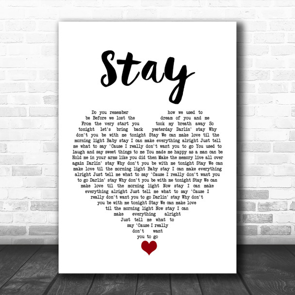 Barry Manilow Stay White Heart Song Lyric Wall Art Print